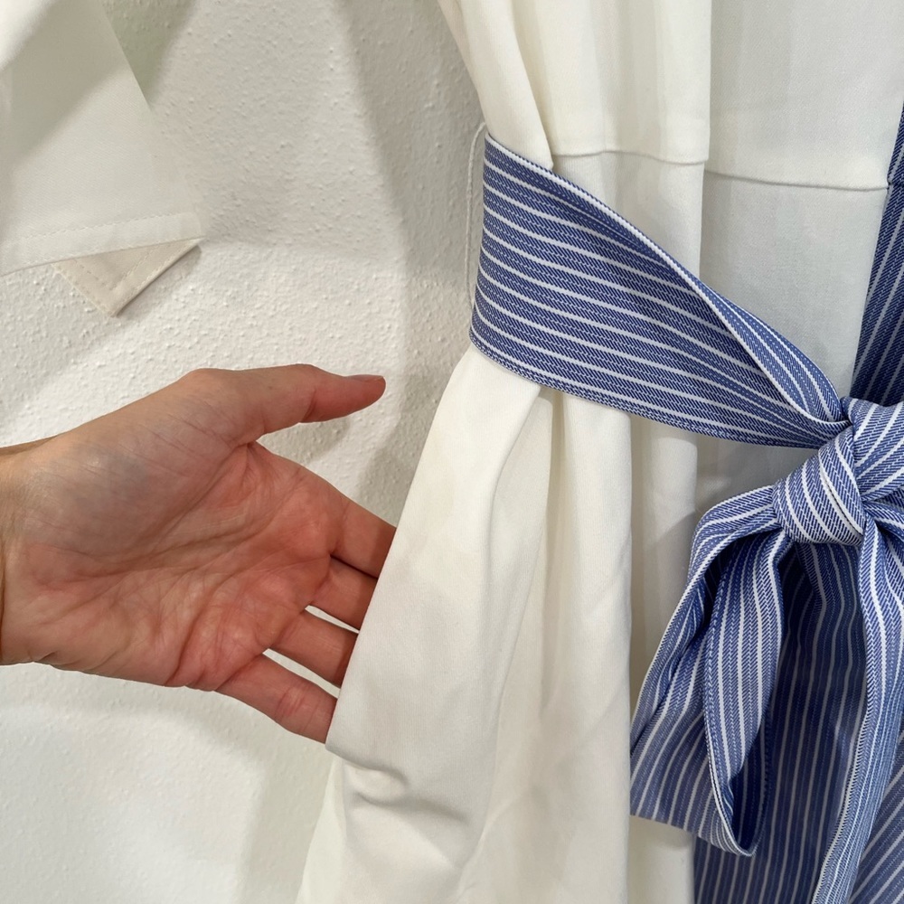 I:NA blue & white colorblock striped asymmetrical hem tie waist shirt dress NWT - Picture 12 of 16